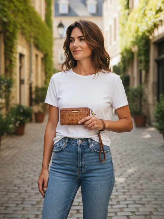 Brahmin Handbags - Brahmin Debra Melbourne Pecan Croc Embossed Leather Wristlet Wallet